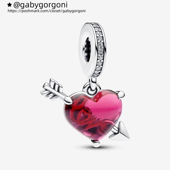 Pandora Red Heart & Arrow Murano Glass Dangle Charm - Picture 1 of 6